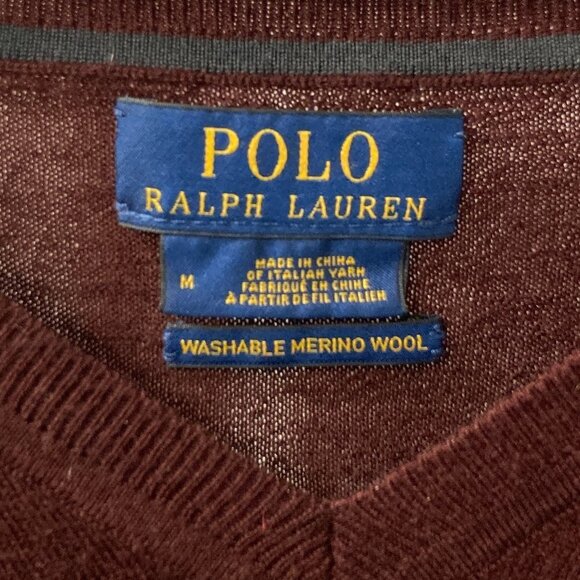 Polo Ralph Lauren Maroon Washable Merino Wool V-Neck Sweater Size Medium - Picture 3 of 6